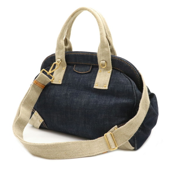 Prada 2WAY Bleu Blue Bag Denim Tan Mini - Picture 1 of 7